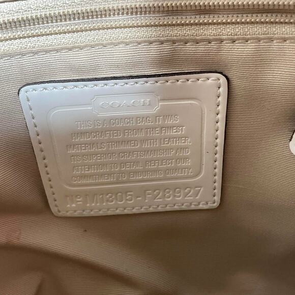 COACH Blue White Leather Monogram Signature Stripe Tote - Picture 8 of 10